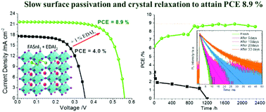Graphical abstract: Slow surface passivation and crystal relaxation with additives to improve device performance and durability for tin-based perovskite solar cells