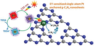 Graphical abstract: Highly active dye-sensitized photocatalytic H2 evolution catalyzed by a single-atom Pt cocatalyst anchored onto g-C3N4 nanosheets under long-wavelength visible light irradiation