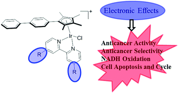 Graphical abstract: Electronic effects on reactivity and anticancer activity by half-sandwich N,N-chelated iridium(iii) complexes