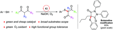 Graphical abstract: KI-catalyzed C–S bond formation via an oxidation relay strategy: efficient access to various α-thio-β-dicarbonyl compounds