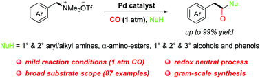 Graphical abstract: Palladium-catalyzed carbonylation of benzylic ammonium salts to amides and esters via C–N bond activation