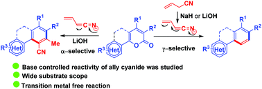 Graphical abstract: Base controlled diverse reactivity of allyl cyanide for synthesis of multi-substituted benzenes