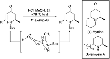 Graphical abstract: Stereoselective synthesis of 2,6-trans-4-oxopiperidines using an acid-mediated 6-endo-trig cyclisation