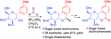 Graphical abstract: Stereoselective synthesis of sugar-fused (or 1,2-annulated) isochromans and isochromanones by using oxa-Pictet–Spengler reaction