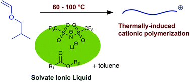 Graphical abstract: Thermally induced cationic polymerization of isobutyl vinyl ether in toluene in the presence of solvate ionic liquid