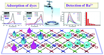 Graphical abstract: A 2D porous pentiptycene-based MOF for efficient detection of Ba2+ and selective adsorption of dyes from water