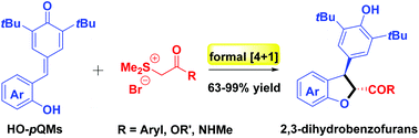 Graphical abstract: Synthesis of trans-disubstituted-2,3-dihydrobenzofurans by a formal [4 + 1] annulation between para-quinone methides and sulfonium salts