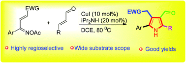 Graphical abstract: Copper/amine-catalyzed formal regioselective [3 + 2] cycloaddition of an α,β-unsaturated O-acetyl oxime with enals