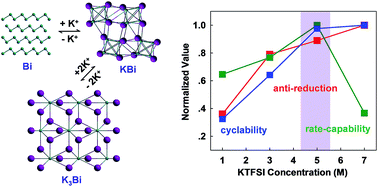 Graphical abstract: Concentrated electrolytes stabilize bismuth–potassium batteries