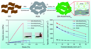 Graphical abstract: Mechanically robust double-crosslinked network functionalized graphene/polyaniline stiff hydrogels for superior performance supercapacitors