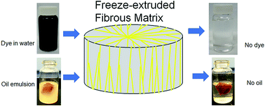 Graphical abstract: Freeze-extrusion for controllable assembly of 3-dimensional ultra-fine and amorphous fibrous matrices: potential applications in sorption