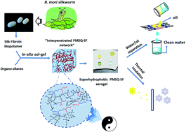 Graphical abstract: Novel multifunctional polymethylsilsesquioxane–silk fibroin aerogel hybrids for environmental and thermal insulation applications