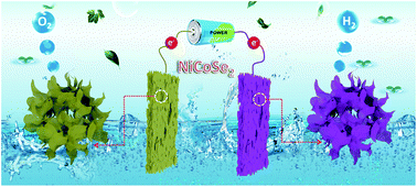 Graphical abstract: Metallic and superhydrophilic nickel cobalt diselenide nanosheets electrodeposited on carbon cloth as a bifunctional electrocatalyst