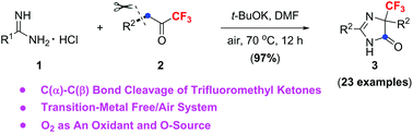 Graphical abstract: Transition-metal free selective C(α)–C(β) bond cleavage of trifluoromethyl ketones with amidines under air: facile access to 5-trifluoromethylated Imidazol-4-ones
