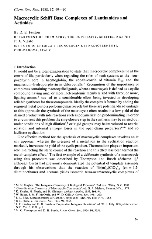 Macrocyclic Schiff base complexes of lanthanides and actinides