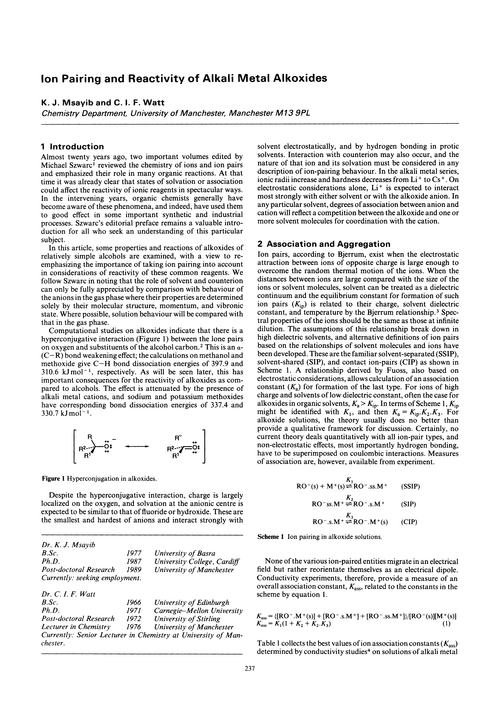 Ion pairing and reactivity of alkali metal alkoxides