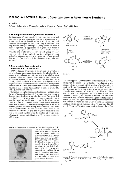 Meldola Lecture. Recent developments in asymmetric synthesis