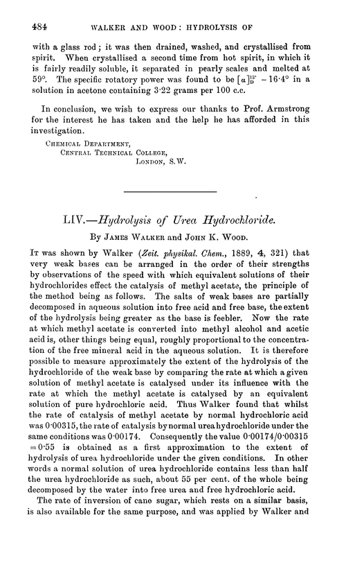 LIV.—Hydrolysis of urea hydrochloride