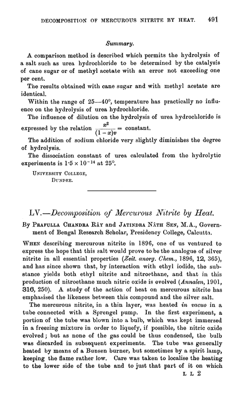 LV.—Decomposition of mercurous nitrite by heat