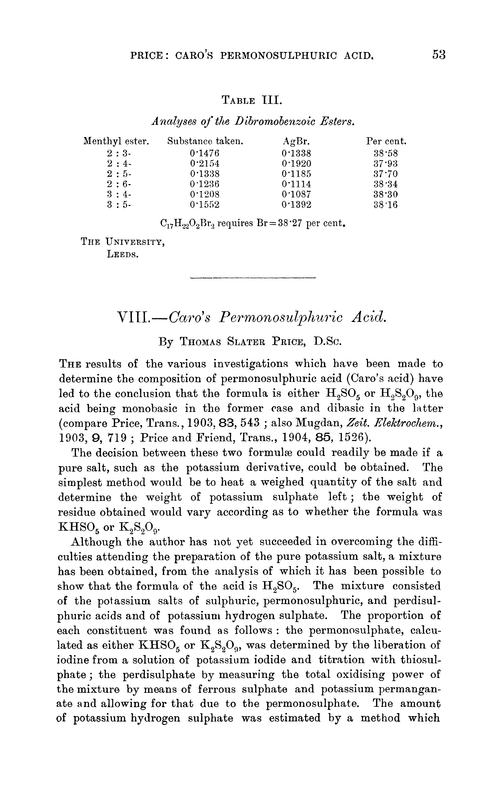 VIII.—Caro's permonosulphuric acid