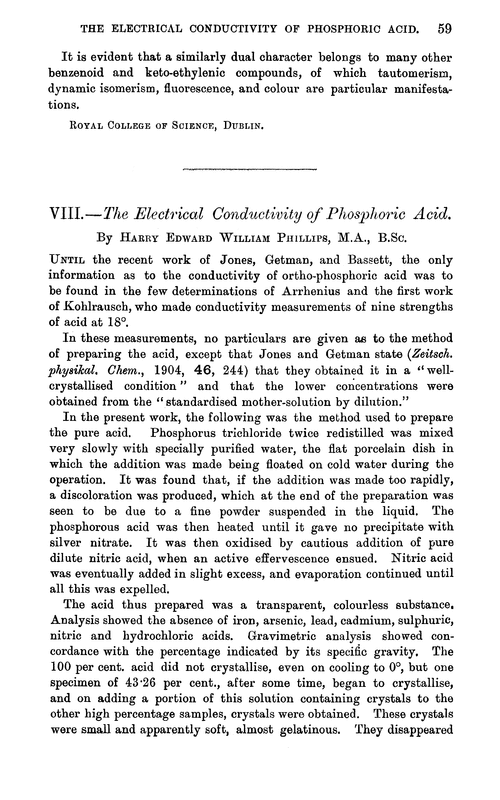 VIII.—The electrical conductivity of phosphoric acid