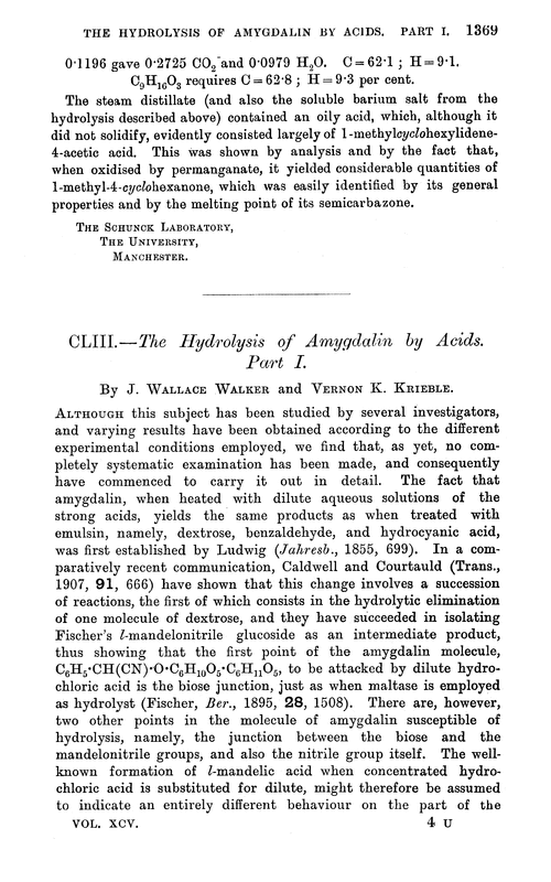 CLIII.—The hydrolysis of amygdalin by acids. Part I