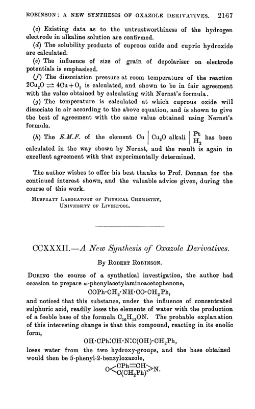 CCXXXII.—A new synthesis of oxazole derivatives