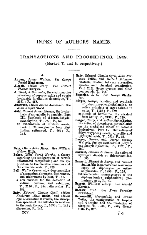 Index of authors' names, 1909