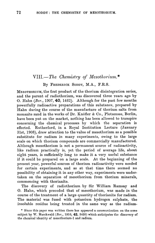 VIII.—The chemistry of mesothorium