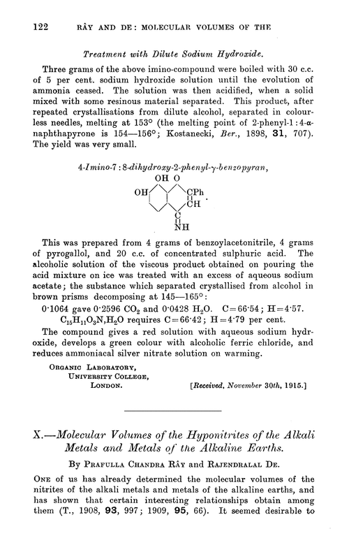 X.—Molecular volumes of the hyponitrites of the alkali metals and metals of the alkaline earths