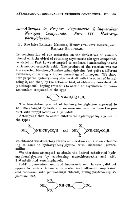 L.—Attempts to prepare asymmetric quinqueralent nitrogen compounds. Part III. Hydroxyphenylglycine