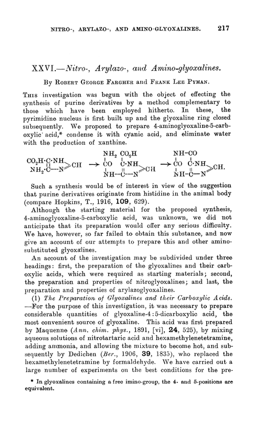 XXVI.—Nitro-, arylazo-, and amino-glyoxalines