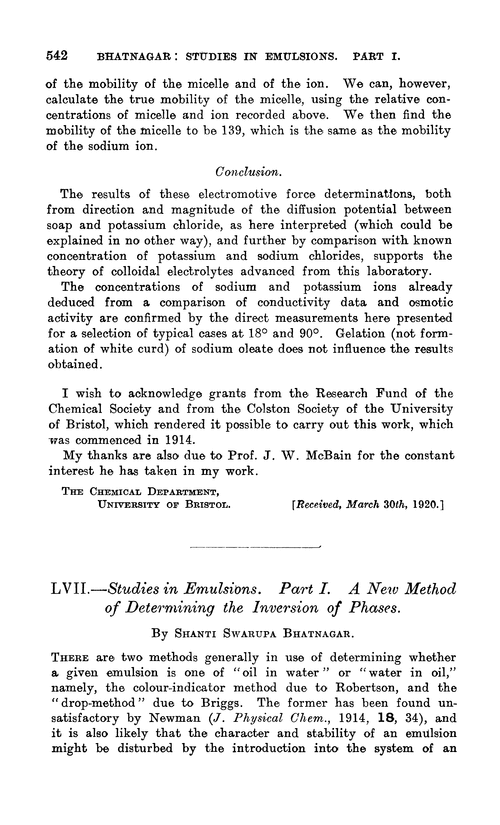 LVII.—Studies in emulsions. Part I. A new method of determining the inversion of phases