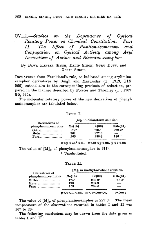 CVIII.—Studies on the dependence of optical rotatory power on chemical constitution. Part II. The effect of position-isomerism and conjugation on optical activity among aryl derivatives of amino- and bisimino-camphor