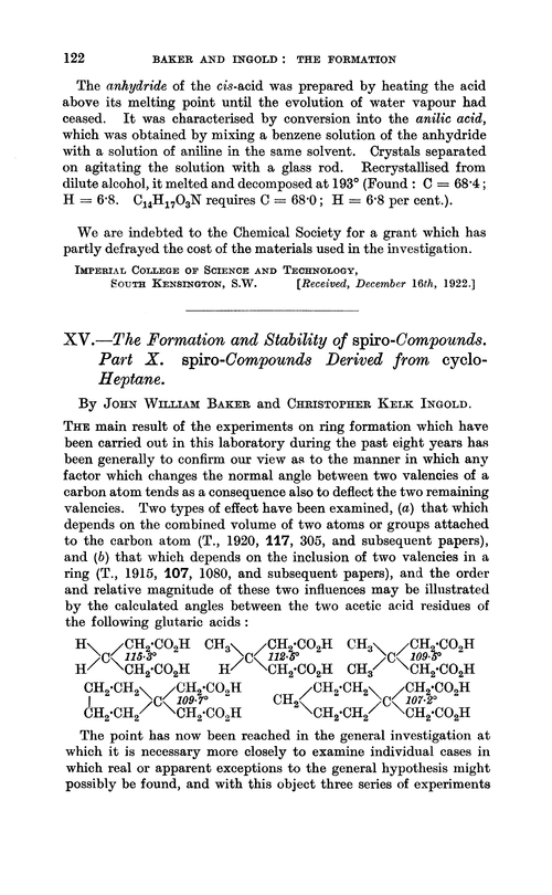 XV.—The formation and stability of spiro-compounds. Part X. spiro-Compounds derived from cyclo-heptane