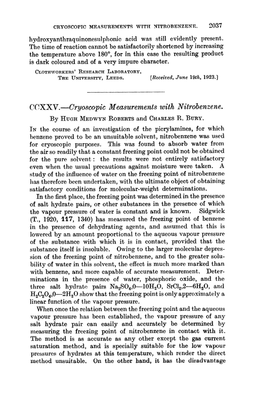 CCXXV.—Cryoscopic measurements with nitrobenzene