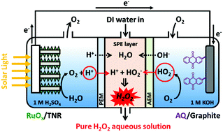 Graphical abstract: Solar photoelectrochemical synthesis of electrolyte-free H2O2 aqueous solution without needing electrical bias and H2