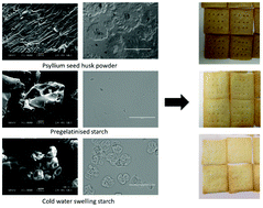 Graphical abstract: Effects of psyllium seed husk powder, methylcellulose, pregelatinised starch, and cold water swelling starch on the production of gluten free crackers