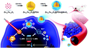 Graphical abstract: An intelligent tumor microenvironment responsive nanotheranostic agent for T1/T2 dual-modal magnetic resonance imaging-guided and self-augmented photothermal therapy