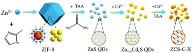 Graphical abstract: A metal–organic framework-derived Zn1−xCdxS/CdS heterojunction for efficient visible light-driven photocatalytic hydrogen production