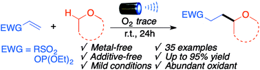 Graphical abstract: Metal-free visible-light-promoted C(sp3)–H functionalization of aliphatic cyclic ethers using trace O2