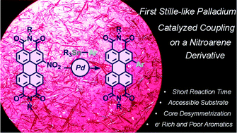 Graphical abstract: An investigation of palladium-catalyzed Stille-type cross-coupling of nitroarenes in perylenediimide series