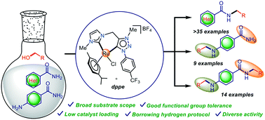 Graphical abstract: A heteroditopic NHC and phosphine ligand supported ruthenium(ii)-complex: an effective catalyst for the N-alkylation of amides using alcohols
