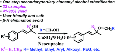 Graphical abstract: Copper and neocuproine catalysed synthesis of cinnamyl ether derivatives directly from secondary and tertiary cinnamyl alcohols