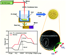 Graphical abstract: Laser-ablation assisted strain engineering of gold nanoparticles for selective electrochemical CO2 reduction