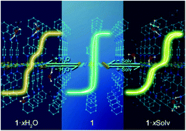 Graphical abstract: Synchronously tuning the spin-crossover and fluorescence properties of a two-dimensional Fe(ii) coordination polymer by solvent guests