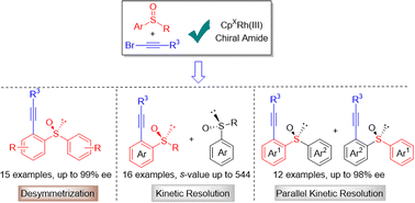 Graphical abstract: Rhodium-catalyzed enantioselective C–H alkynylation of sulfoxides in diverse patterns: desymmetrization, kinetic resolution, and parallel kinetic resolution
