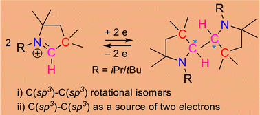 Graphical abstract: Reduction of 2-H-substituted pyrrolinium cations: the carbon–carbon single bond in air stable 2,2′-bipyrrolidines as a two-electron-source