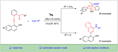 Graphical abstract: DBU-catalyzed substitution-controlled synthesis of oxa[3.3.1] bridged ring and naphthylamine derivatives