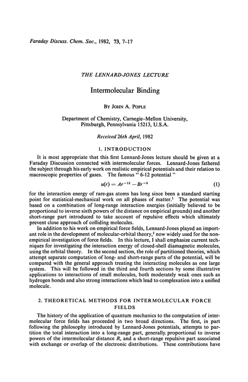 The Lennard-Jones lecture. Intermolecular binding